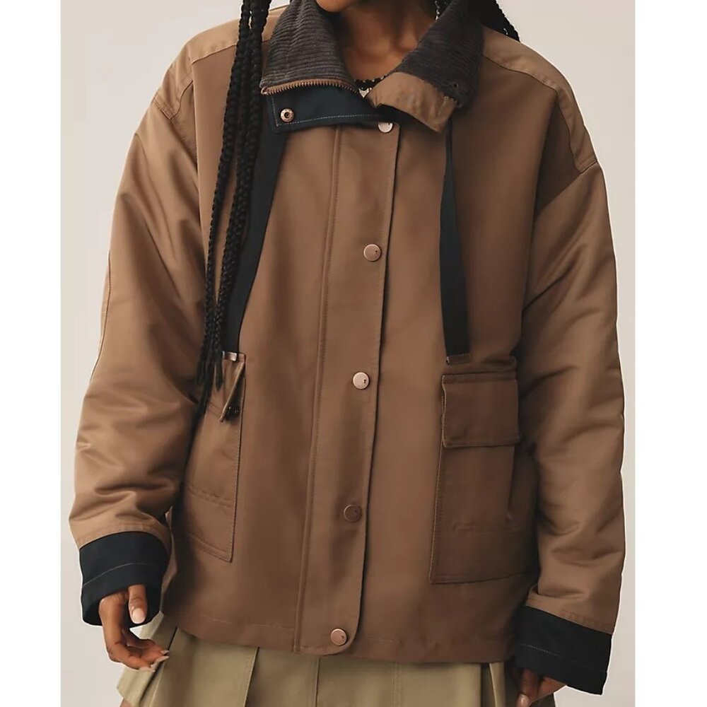 EUC Anthropologie Pilcro Utility Swing Jacket Brown Dark Taupe Navy XXS